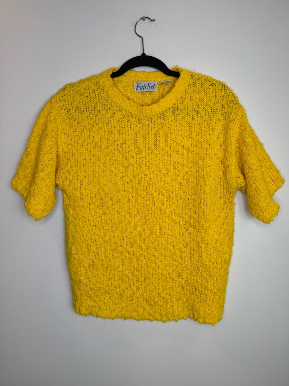Vintage FairSet Bright Yellow Textured Knit Short-Sleeve Sweater size S - Picture 2 of 6